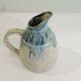 Vintage beige and blue glazed ceramic pitcher – Rustic handcrafted jug