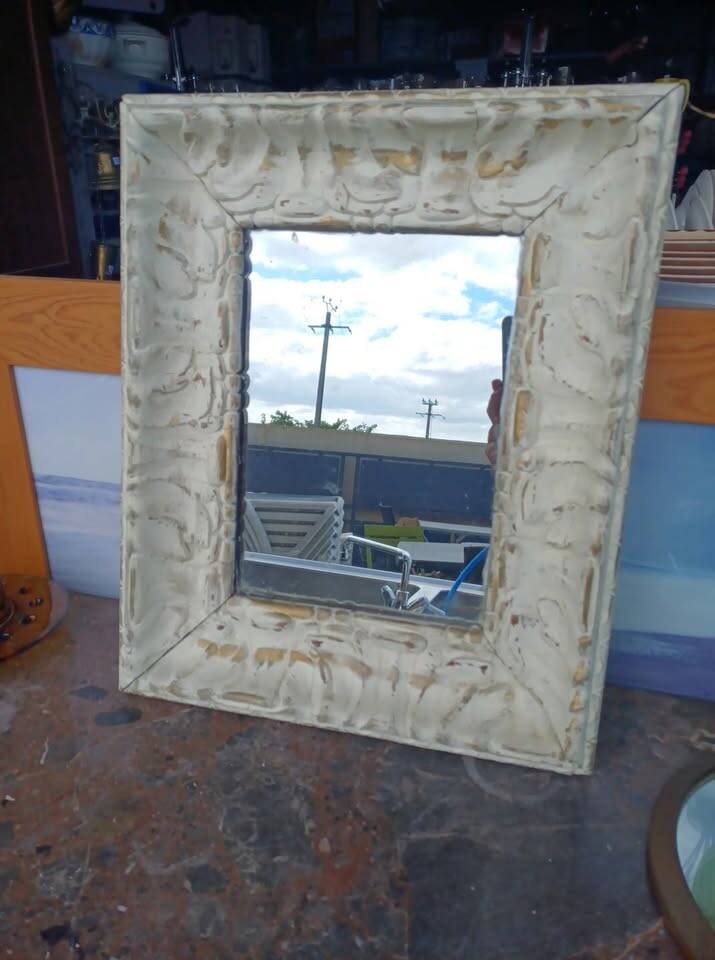 Miroir vintage bois et enduit