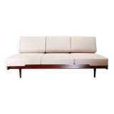 Jitona sobeslav sofa bed in walnut & boucle fabric, vintage czech 1960s