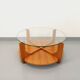 Vintage round coffee table with 2 tops by Hugues Poignant, in teak and glass
