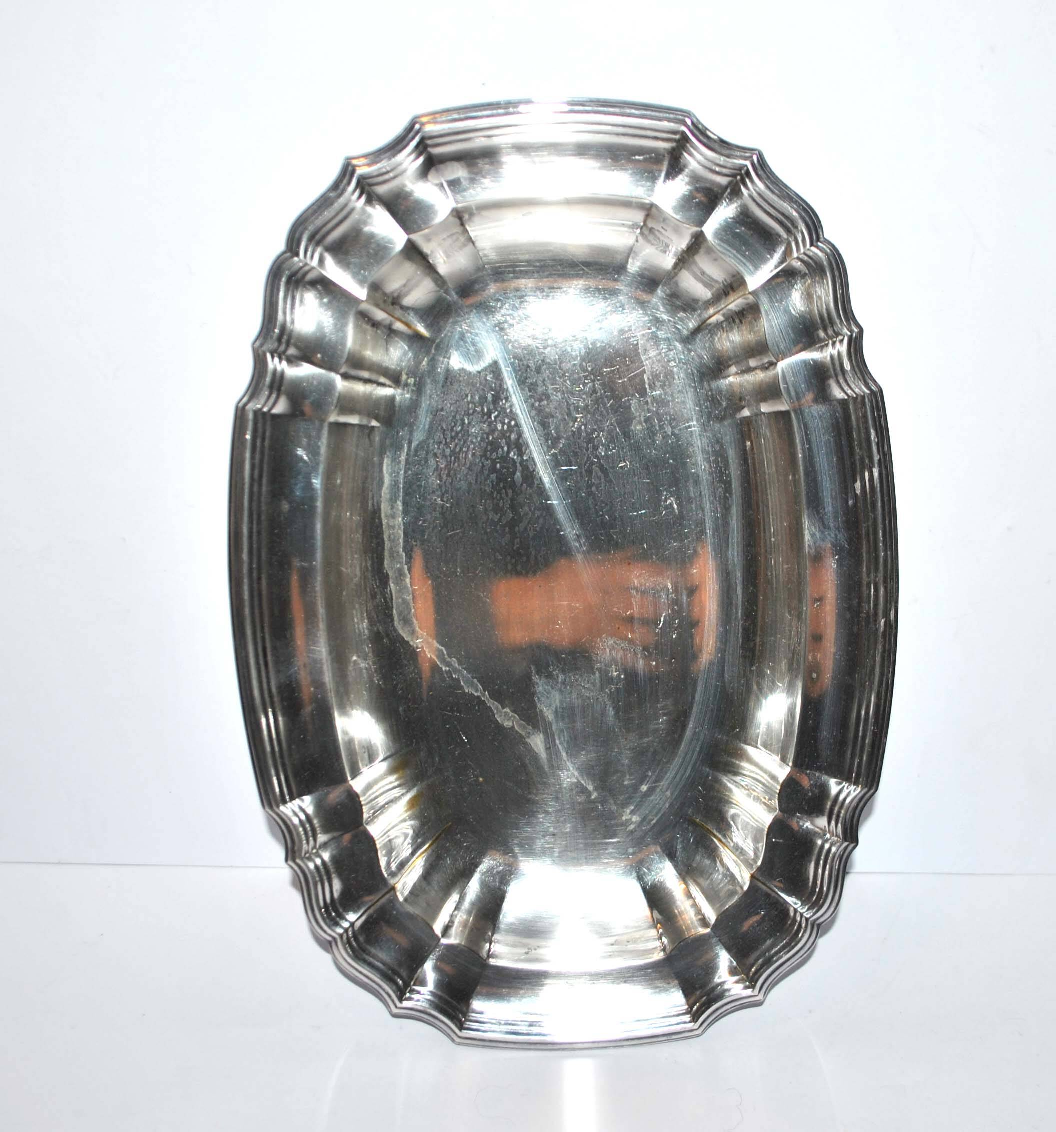 WMF Oval dish vintage tray in silver metal - scalloped net model 34cm