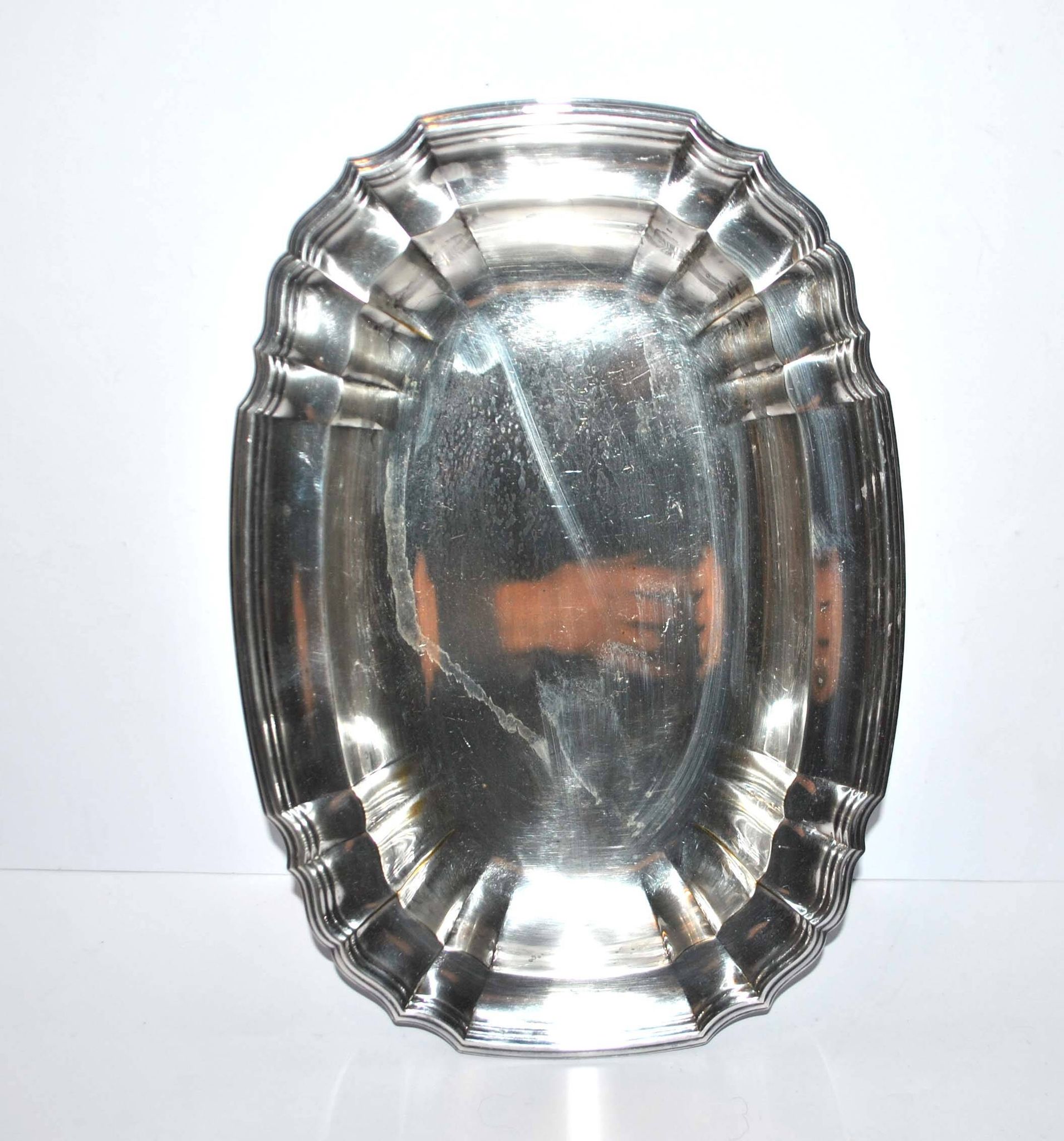 WMF Oval dish vintage tray in silver metal - scalloped net model 34cm