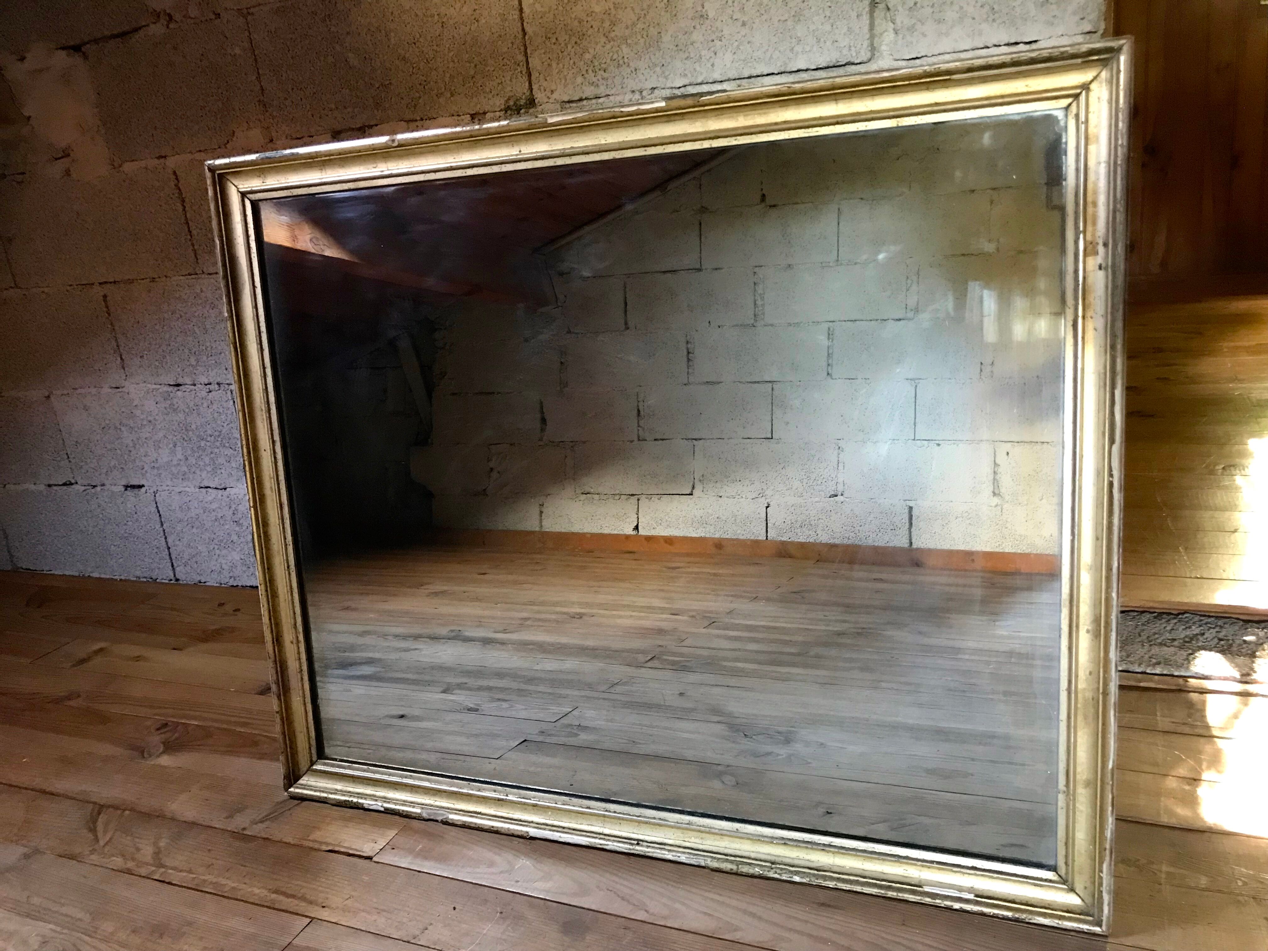 Mirror with golden mercury parquet signed david frame wood and stuck