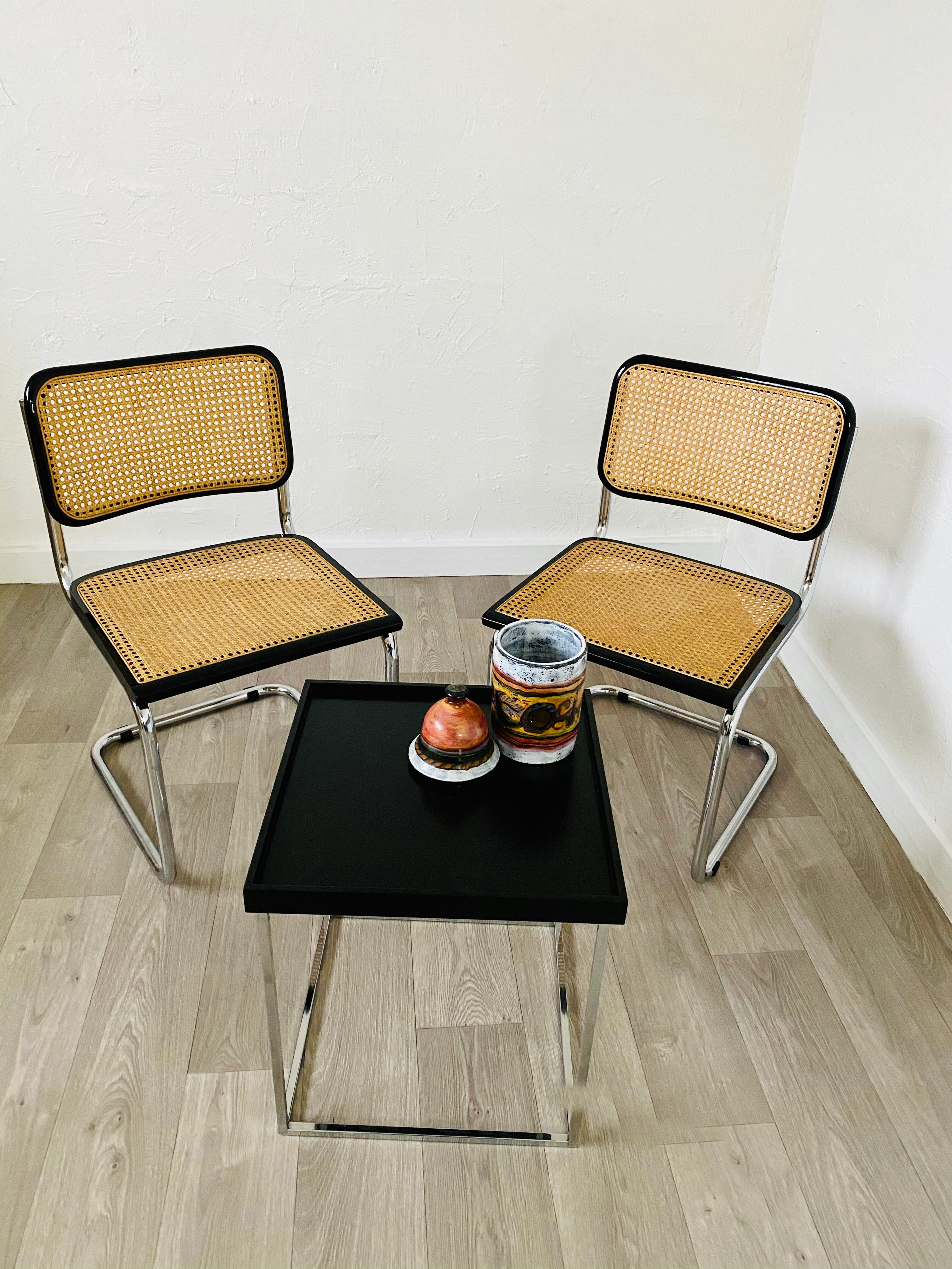 Paires de chaises de Marcel Breuer Cesca B32 noires