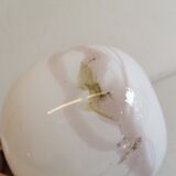 Table lamp in white opal glass, with pink details/decoration