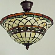 Vintage french 3 light leaded glass tiffany up light with adjustable height 3273