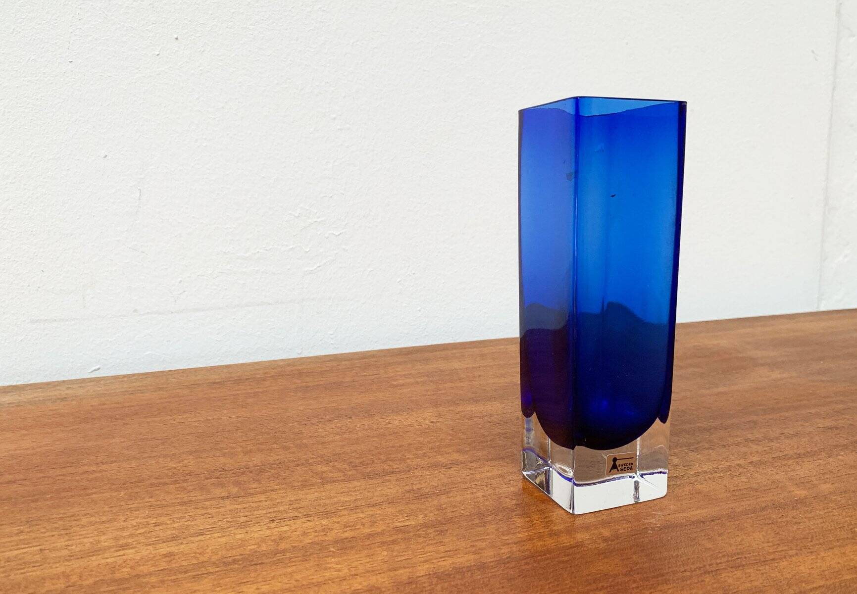 Swedish glass block vase from the mid-century by Aseda Sweden, 1960s.