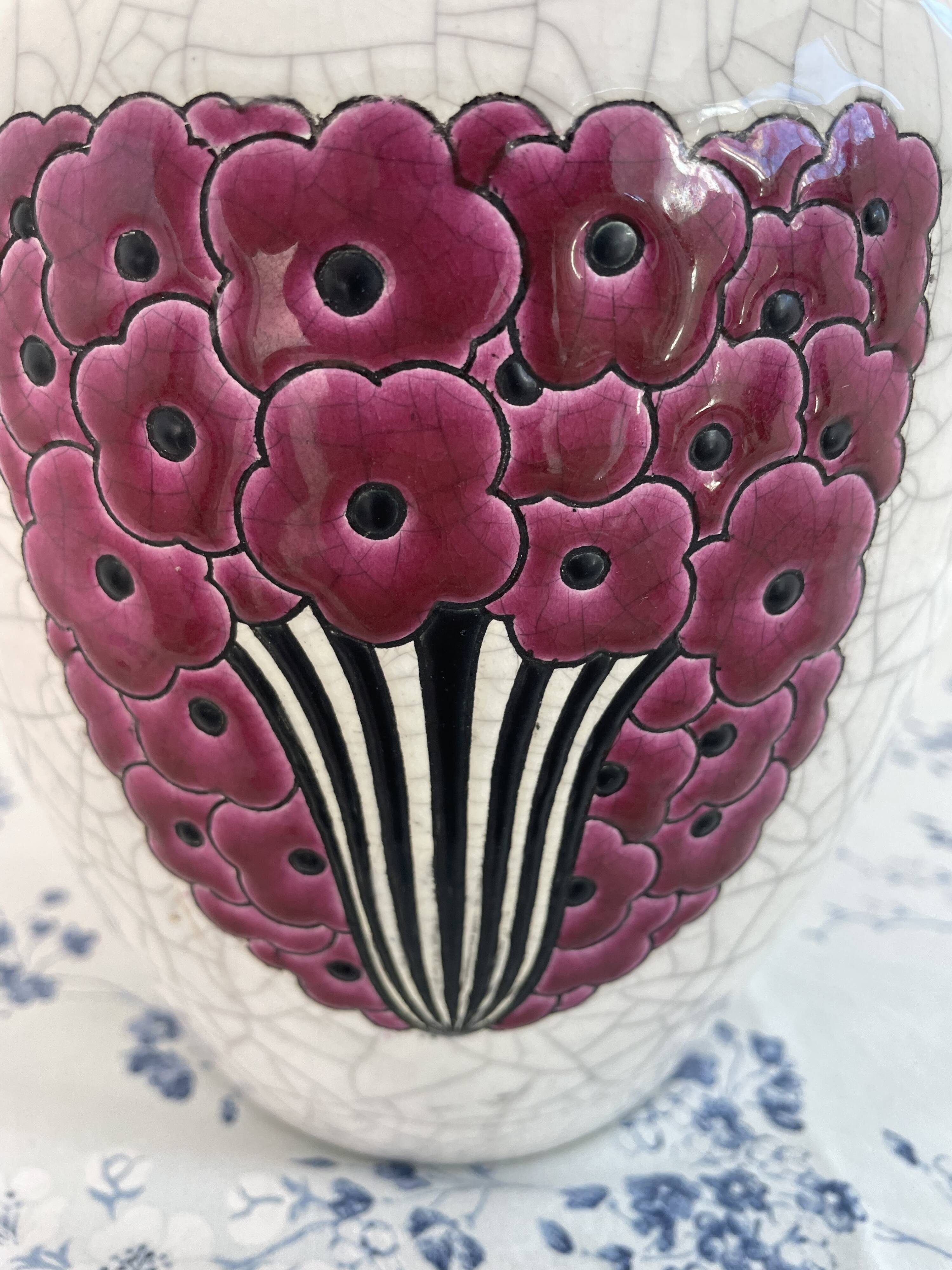 Art Deco vase, Jean Luce for Longwy, crackled glazed earthenware, 1930