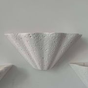 Set of 3 vintage shell wall lights, matte white stone-effect plaster, France 1970
