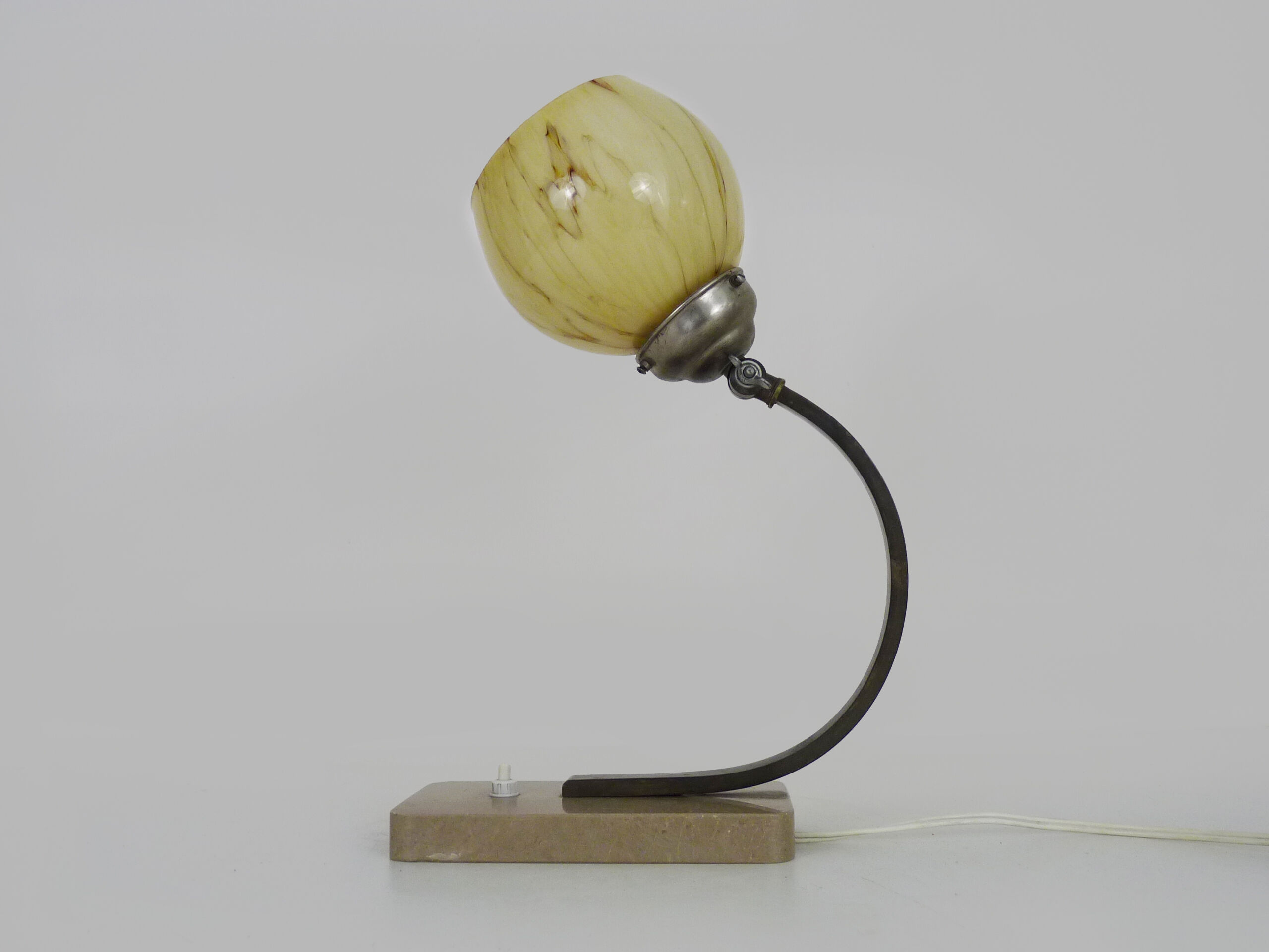 Desk lamp, Art Deco table lamp with swivel head, marble base, bronze foot