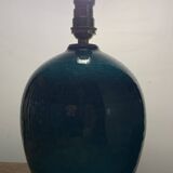 Cracked and signed ceramic ball lamp base, blue-green tones