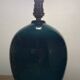 Pied de lampe boule en céramique craquelée et signée, tons bleus verts