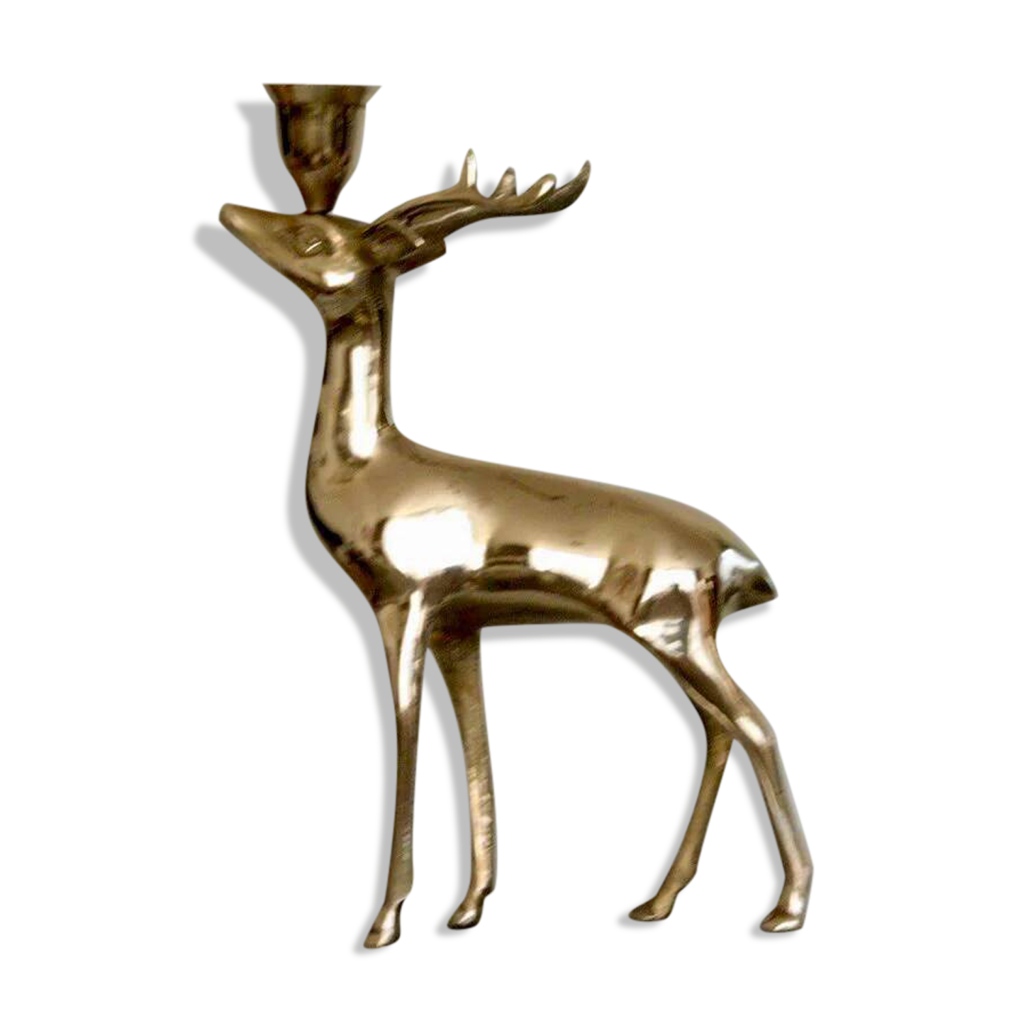 Vintage brass stag candlestick holder