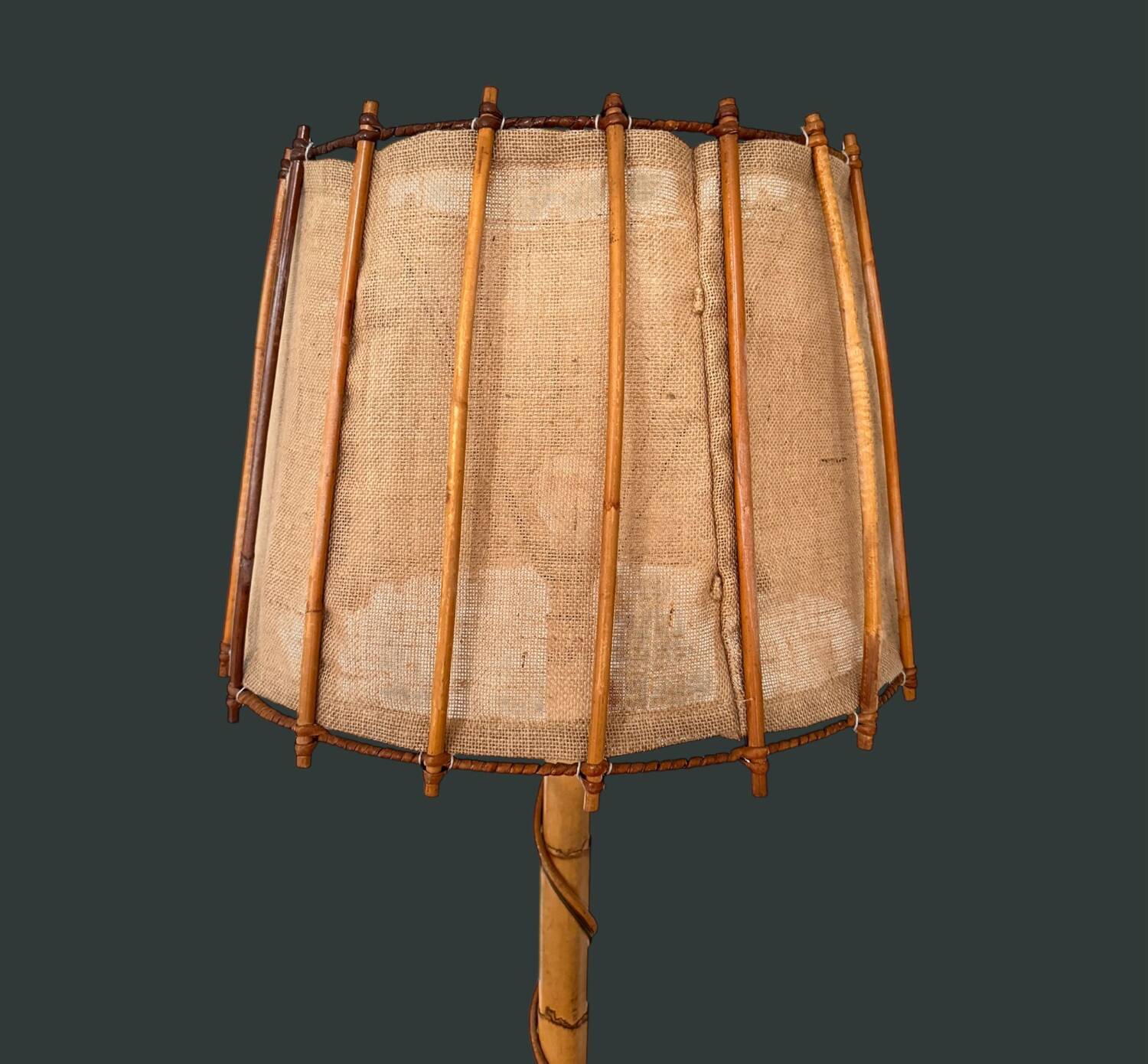 Louis Sognot vintage bamboo rattan floor lamp
