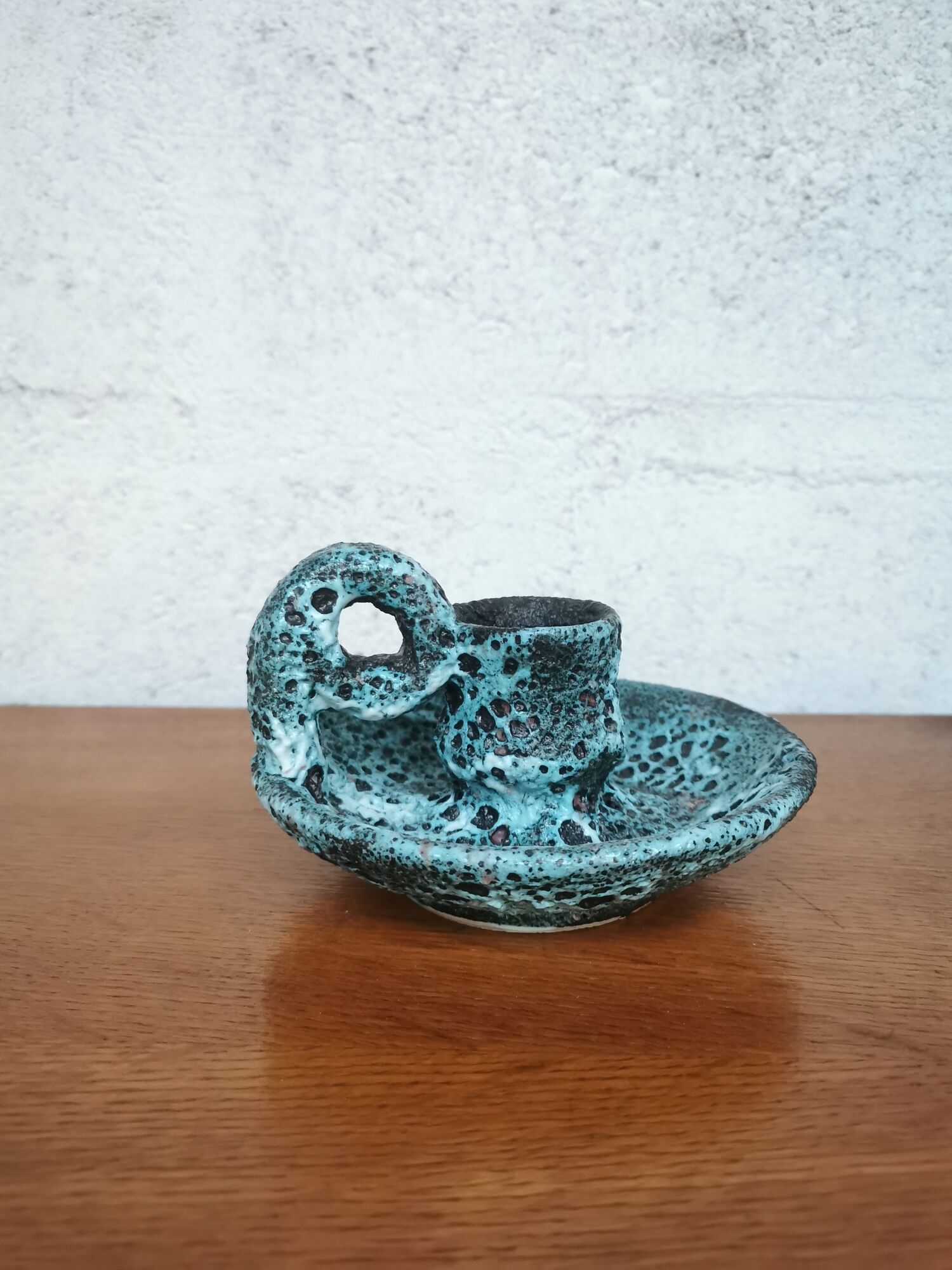 Bougeoir ancien en céramique Fat Lava