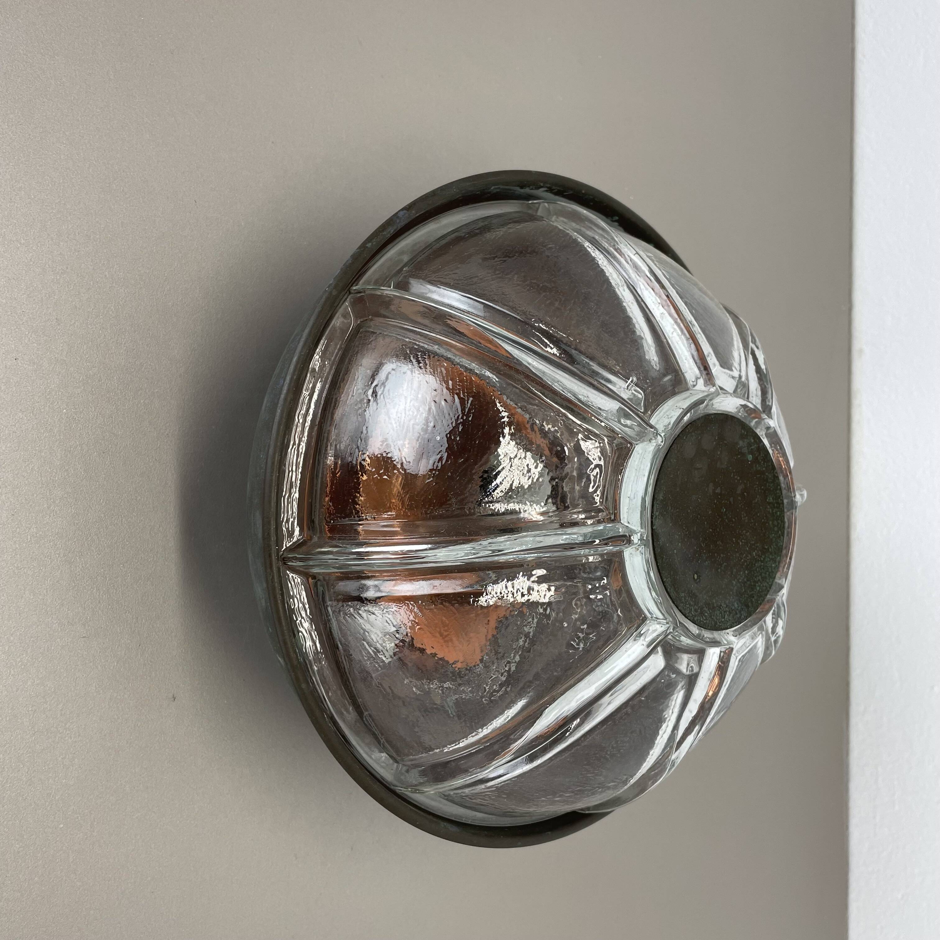 Unique brutalist boom copper and glass wall light by bega lights, germany, 1980s