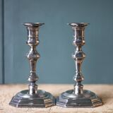 Pair of silver metal empire style candlesticks, candle holder, torch, interior decoration