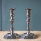 Pair of silver metal empire style candlesticks, candle holder, torch, interior decoration