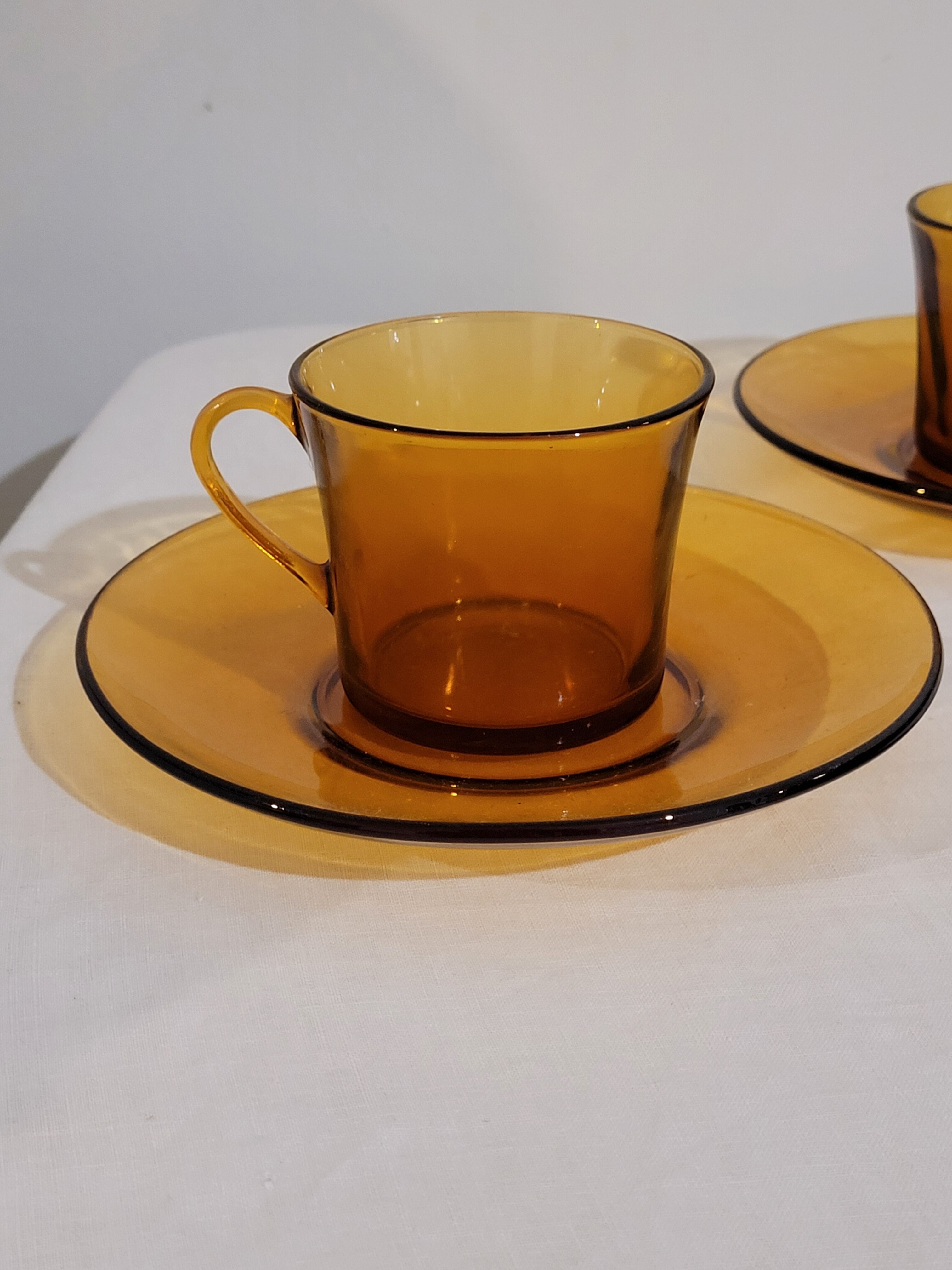 Lot De 7 Tasses à Café Vintage Duralex – Verre Marron – Années 1970 – Très Bon état