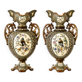 Pair of baluster vases in majolica from 1885 signed Gerbing & Stephan