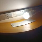 Large wooden and brass wall lights by Declic France, 1980s.