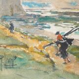 René LEVERD: Play of light on the sea, original signed watercolor