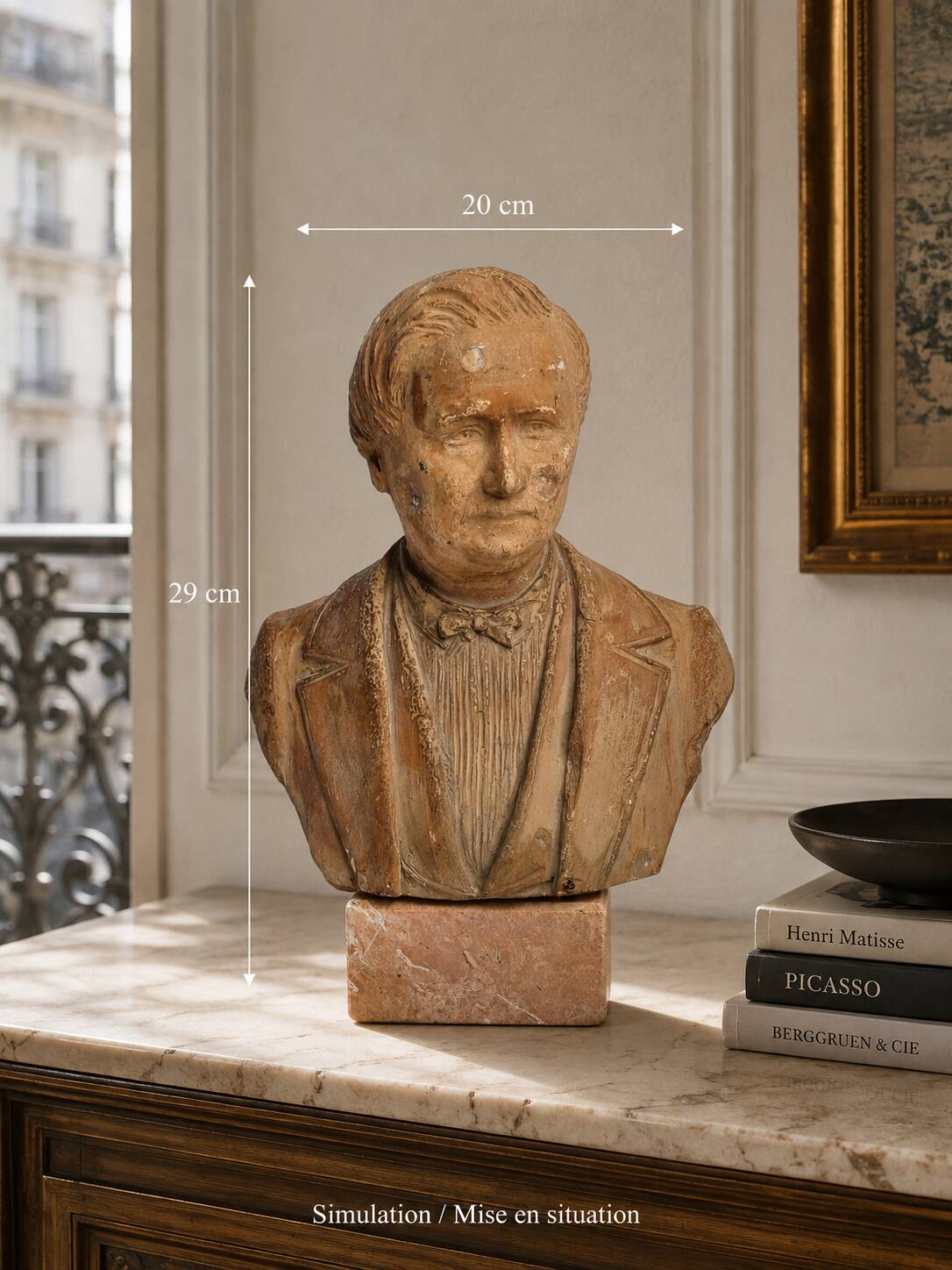 Bust of a notable in terracotta, 29 cm, signed Pasquet, 1870, on a base.