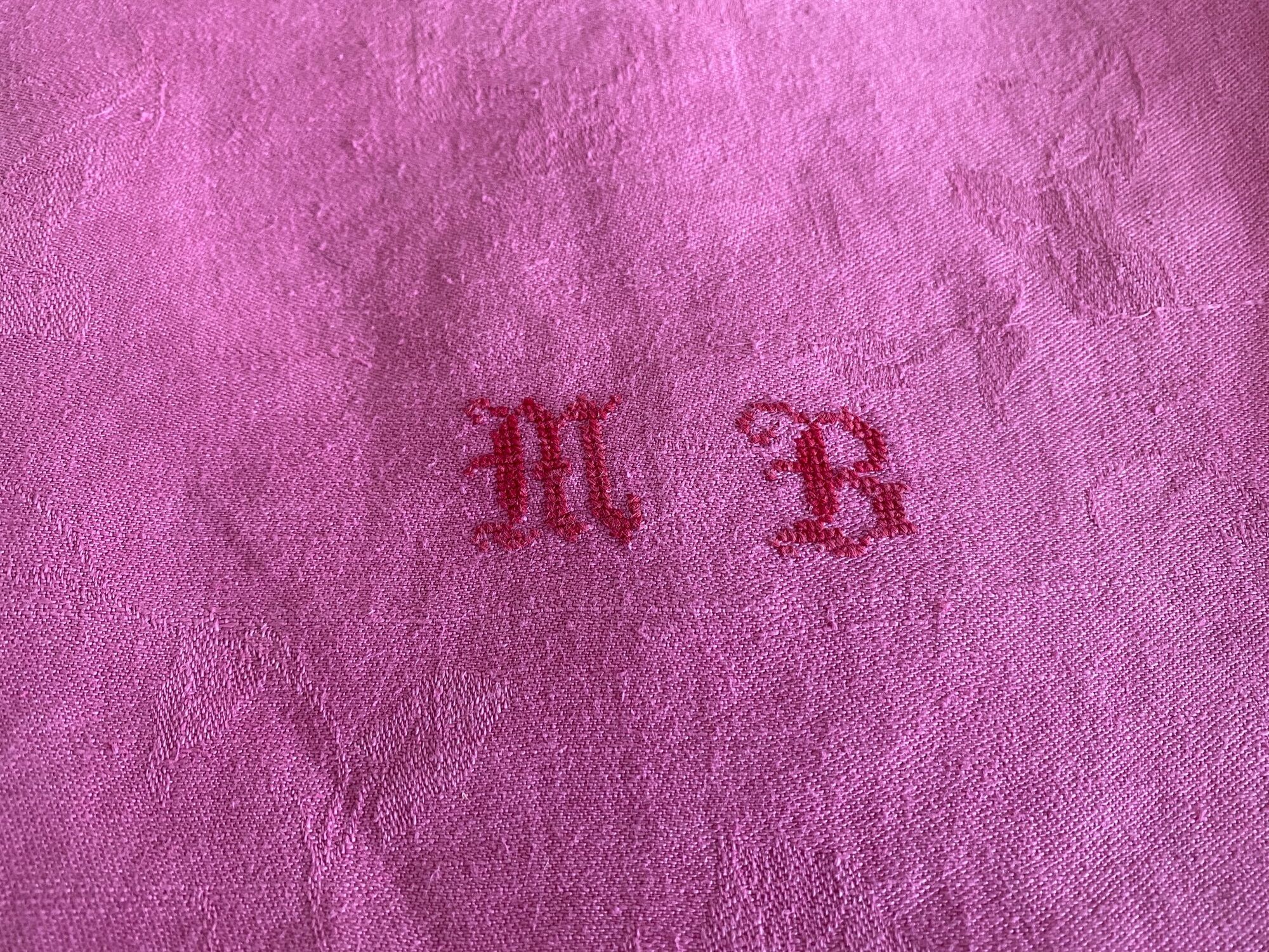 Set of 10 monogrammed pink napkins MB - 78x65 cm - cotton