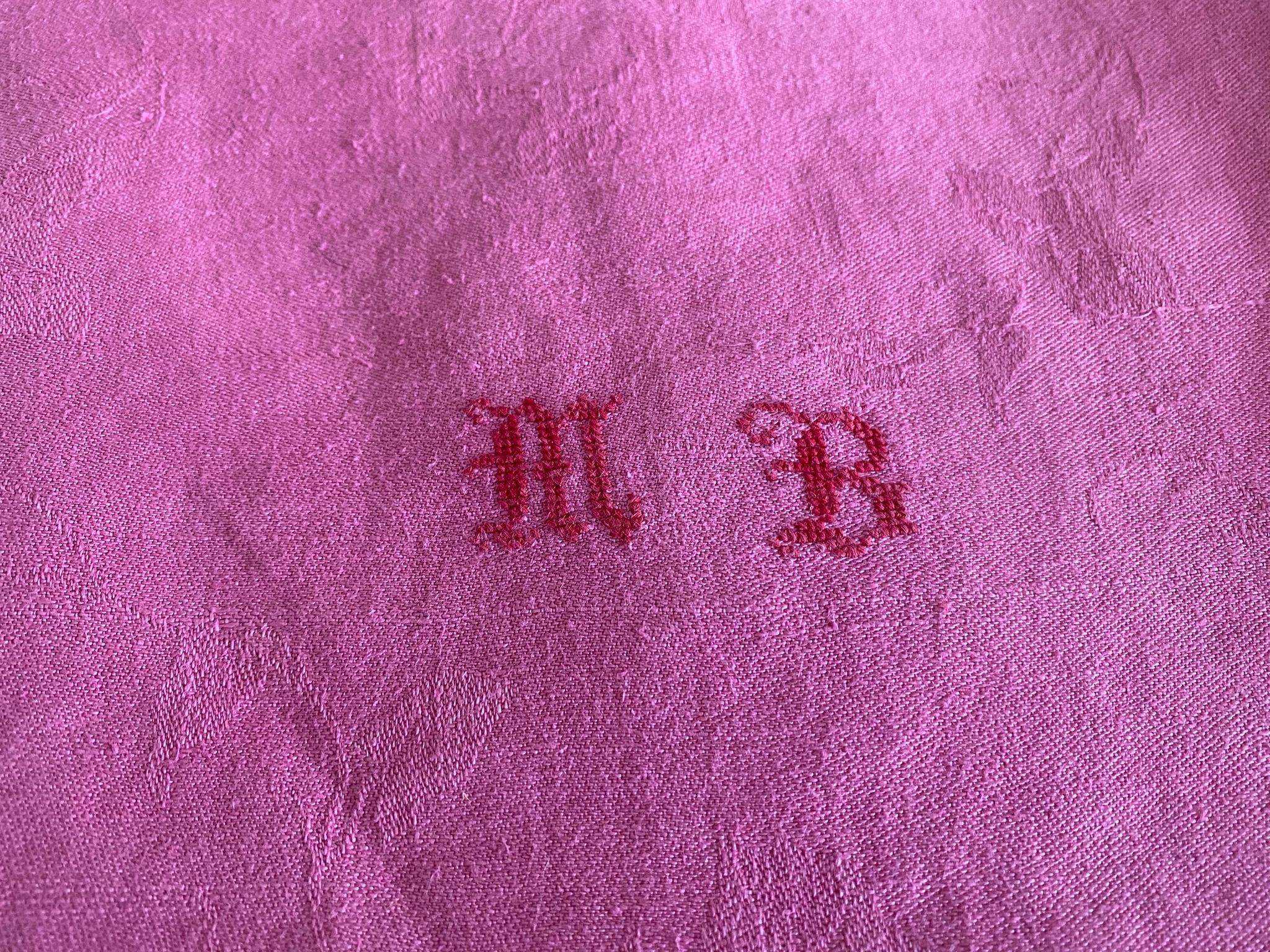 Set of 10 monogrammed pink napkins MB - 78x65 cm - cotton