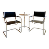 Pair of vintage chrome and black faux leather armchairs