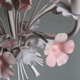 Vintage toleware chandelier with floral motifs, Italy from the 1960s.