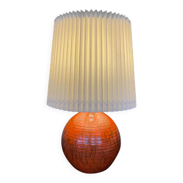 Art Deco HAK Herman Kähler Pottery Lamp, c.1930s Orange Globe with Brass Details