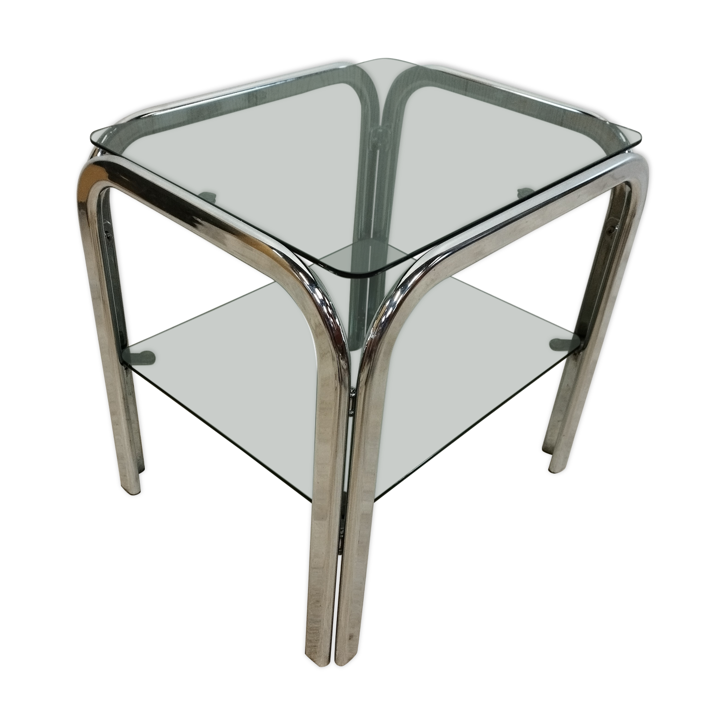 Vintage chrome sofa tip and smoked glass