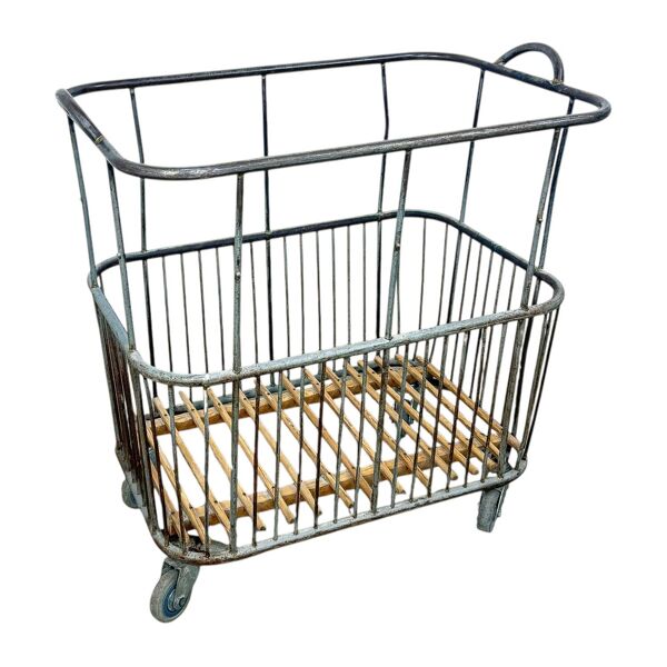Chariot de boulangerie en métal vintage français – Trolley à pain industriel – Chariot à linge roulant