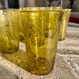 Biot olive-colored bubbled glass water glasses