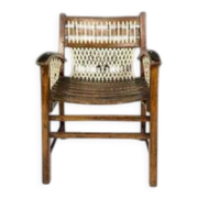 Vintage macramé armchair, 1960s, Czechoslovakia, wooden frame