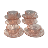 6 cups/under cups pink glass "rosaline" Arcoroc France - vintage