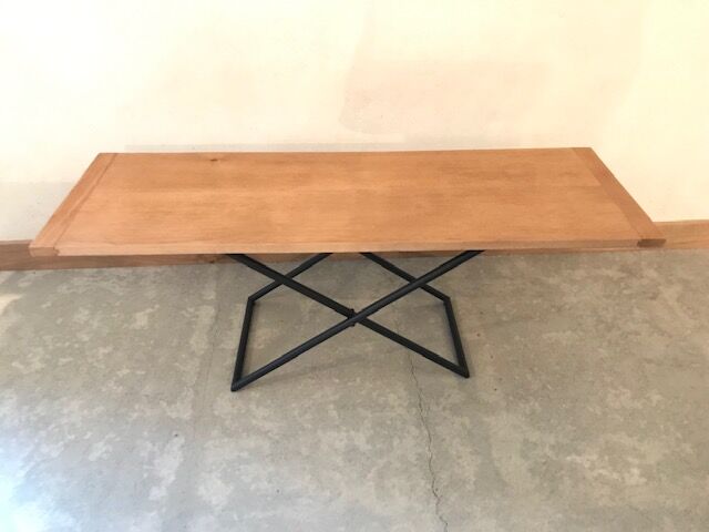 Wooden coffee table metal base