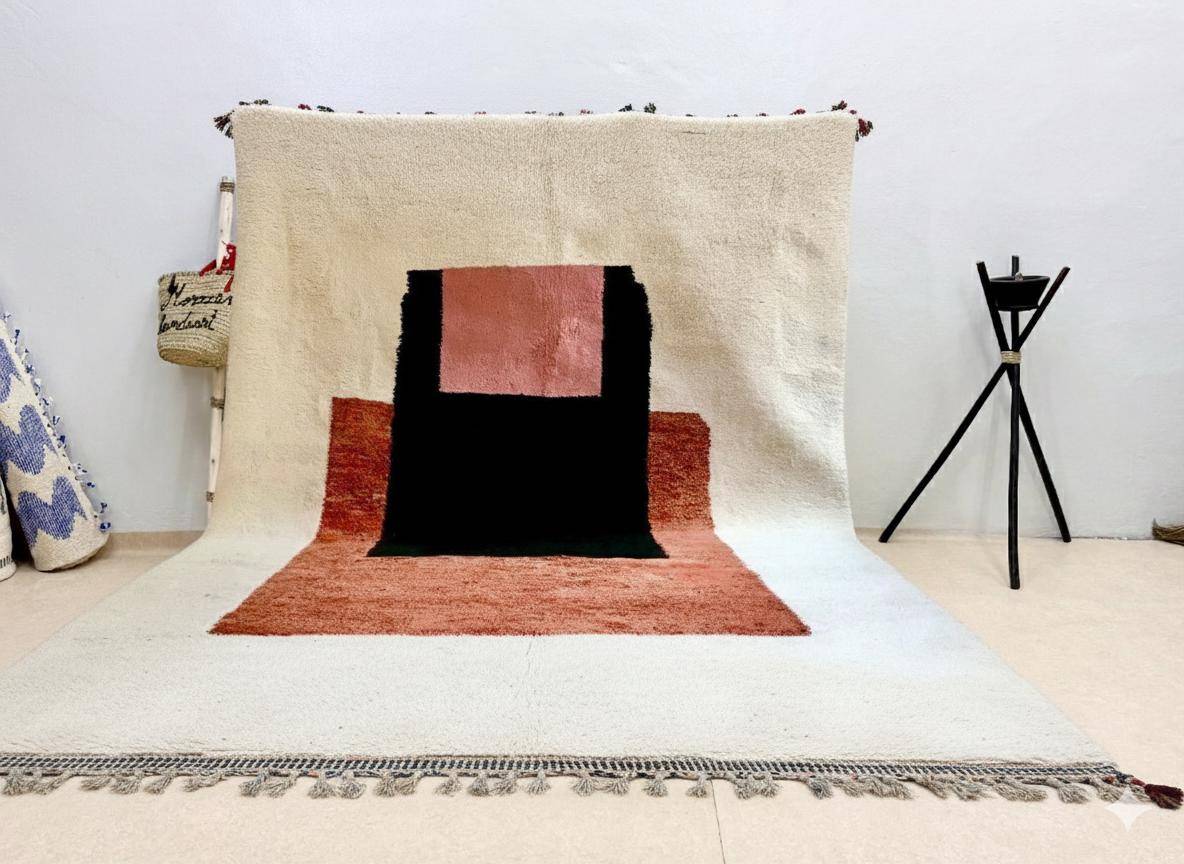 Handwoven Moroccan rug, natural wool, 250cm x 150cm, elegant decoration.