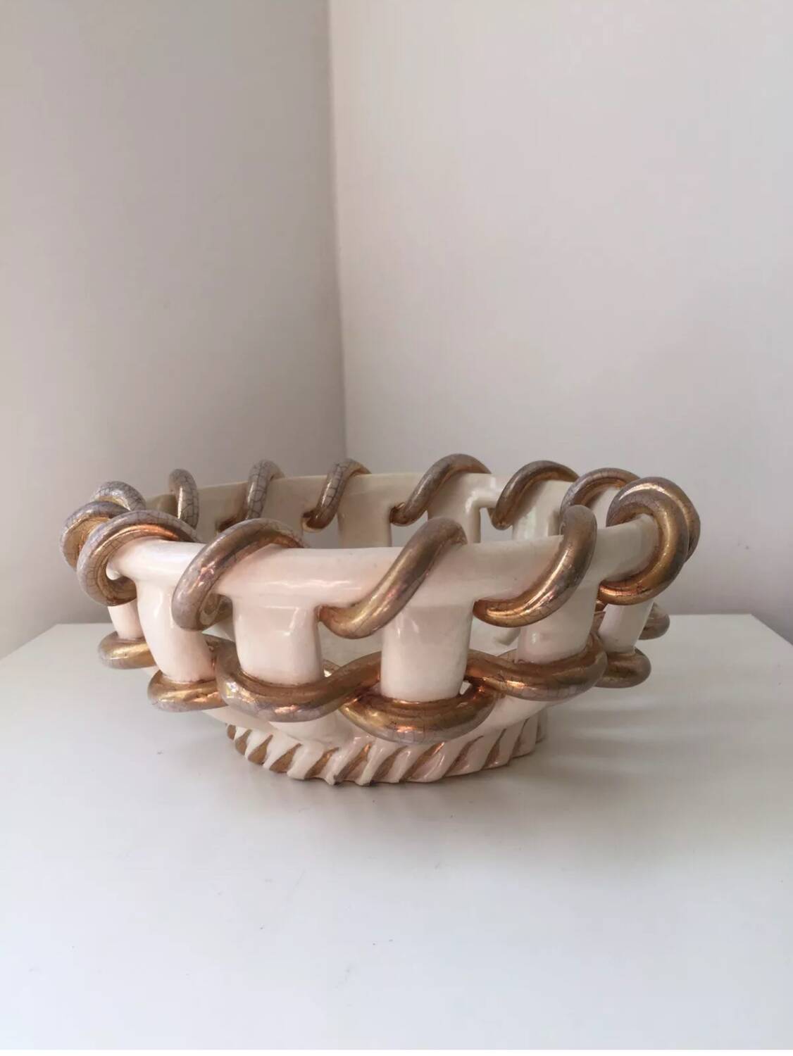 Vintage Vallauris Gold Twisted Basket Bowl? Saint Clément? Émile Tess