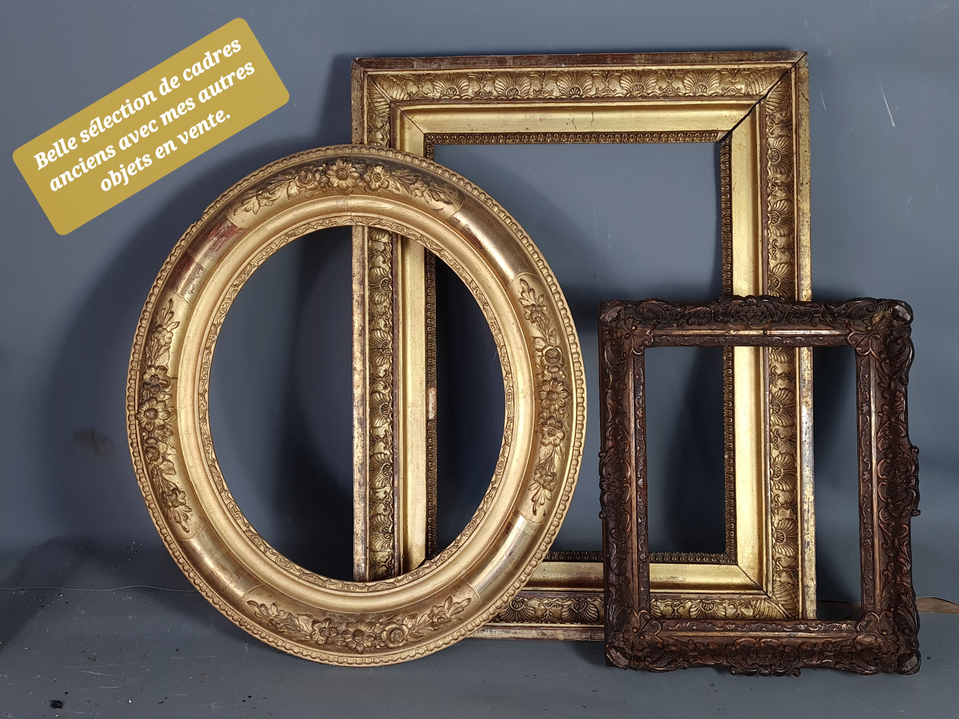 Old frame louis XV style gilded stucco wood 62.5x55 foliage 50.9x43.5 cm SB