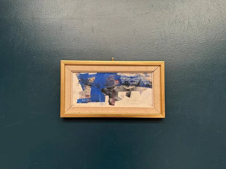 Original Swedish Oil on Panel – "Blue Composition" by Gunnar Nordström – Signed – Vintage and Framed – 24.5 × 18.5 cm (9.6 in × 7.3 in)