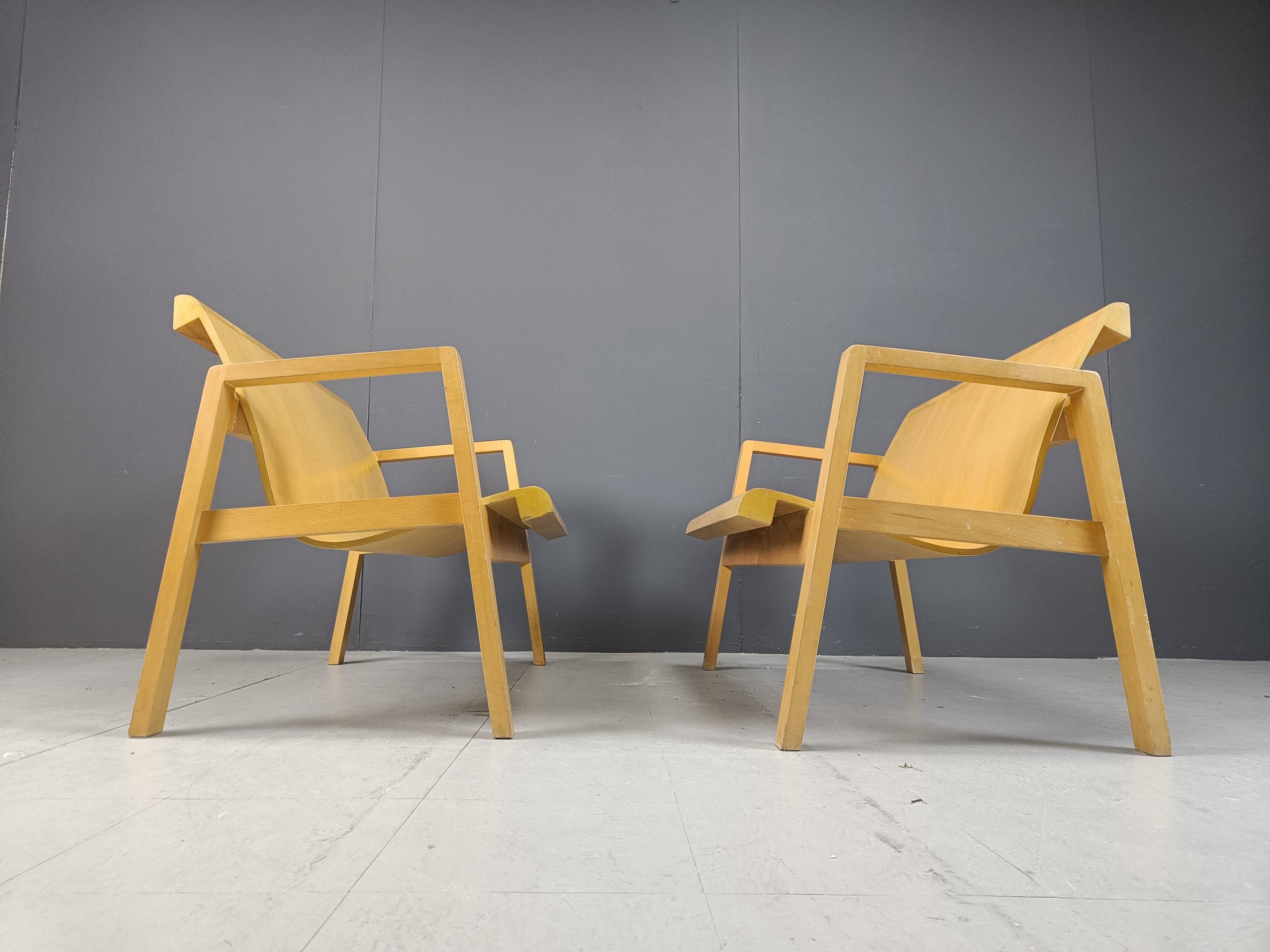 Mid-century plywood benches in the manner of Alvar Aalto, 1960 - set of 2