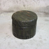 Pouf in black/green leather