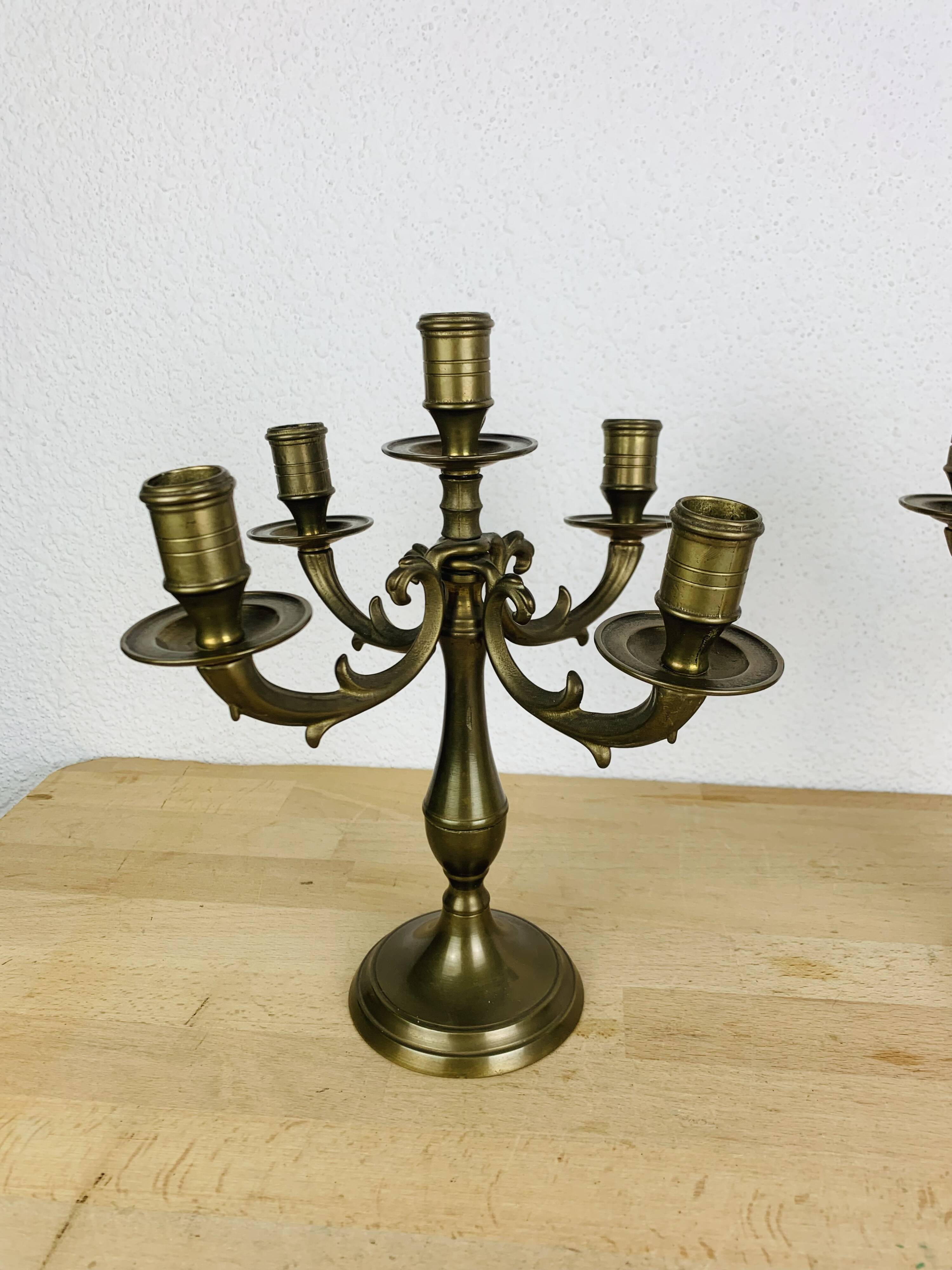 Pair of classic, vintage style gilded brass candlesticks