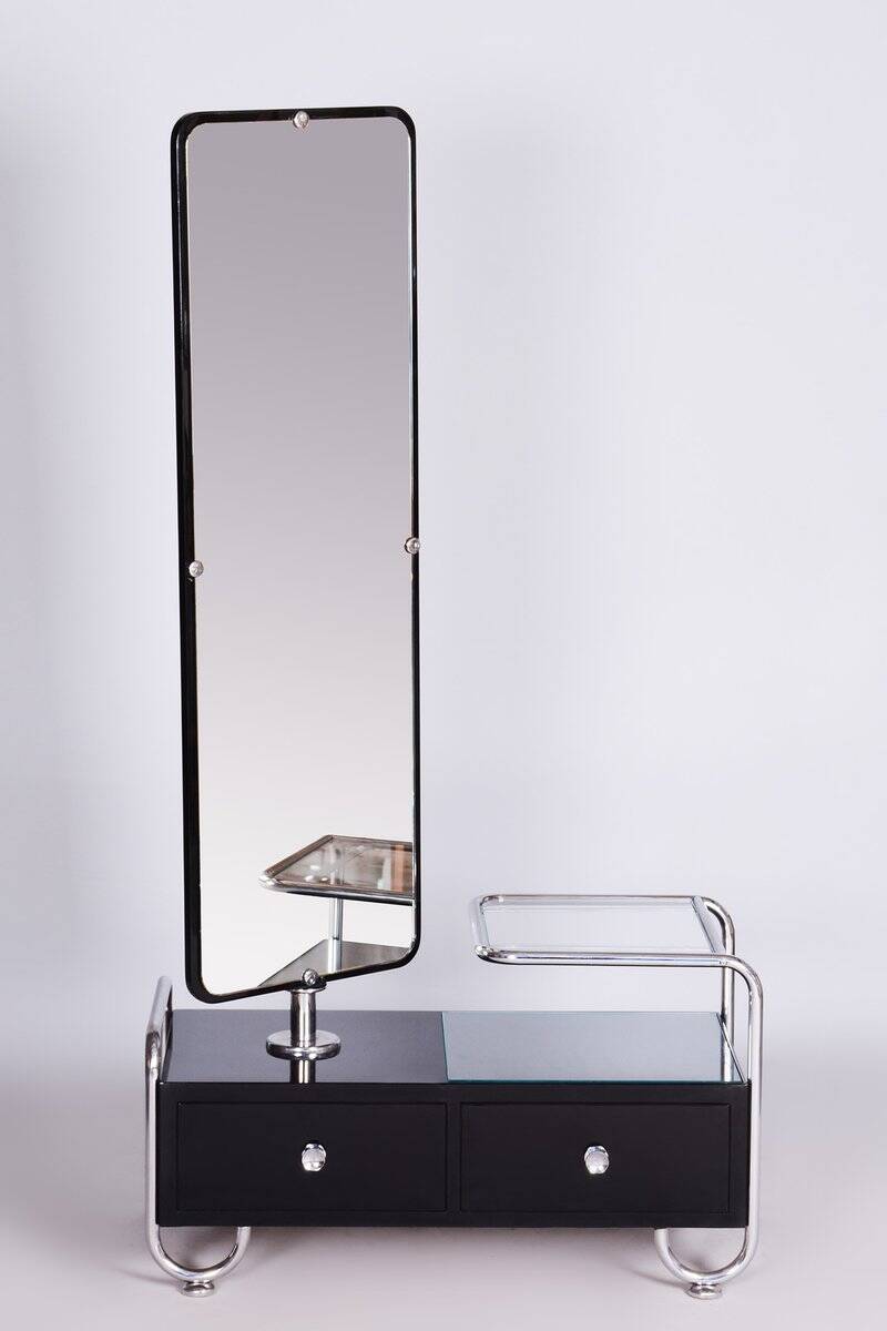 Bauhaus Dressing Mirror in Chrome and Lacquered Wood by Vichr a Spol., Czech, 1930s