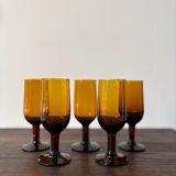 Set of 5 vintage 70s amber stemmed wine glasses