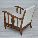 1950s, Scandinavian design, reupholstered armchair, white/light gray fabric, oak.