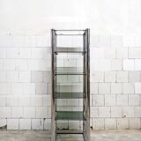 Libreria autoportante in acciaio cromato e vetro fumé, Italia, anni '70