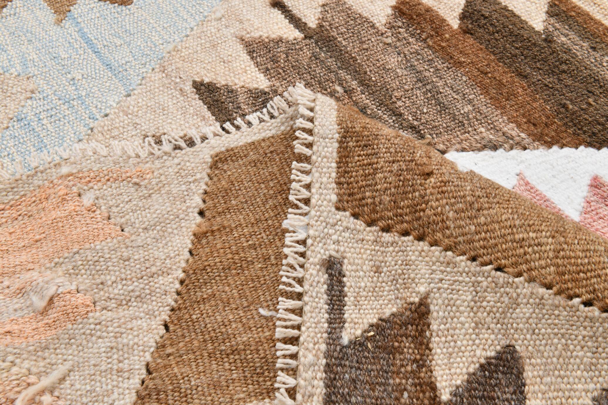 Tapis Kilim en Laine Fait Main Turc Crème & Orange 10x13, 296x393 cm